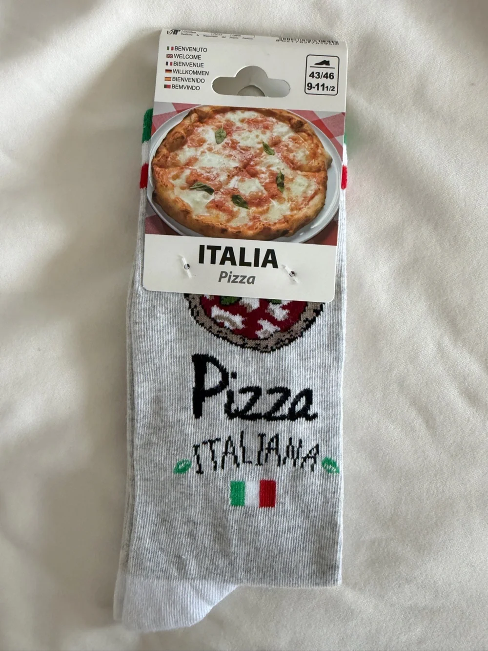 Italia Pizza Novelty Socks - Gray with Red & Green Accents